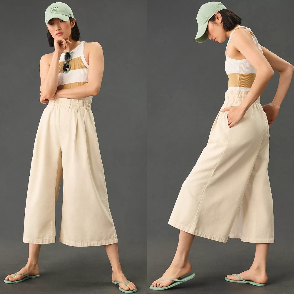 Pilcro Anthropologie Beige High‎ Rise Cropped Paperbag Jeans Wide Leg Small